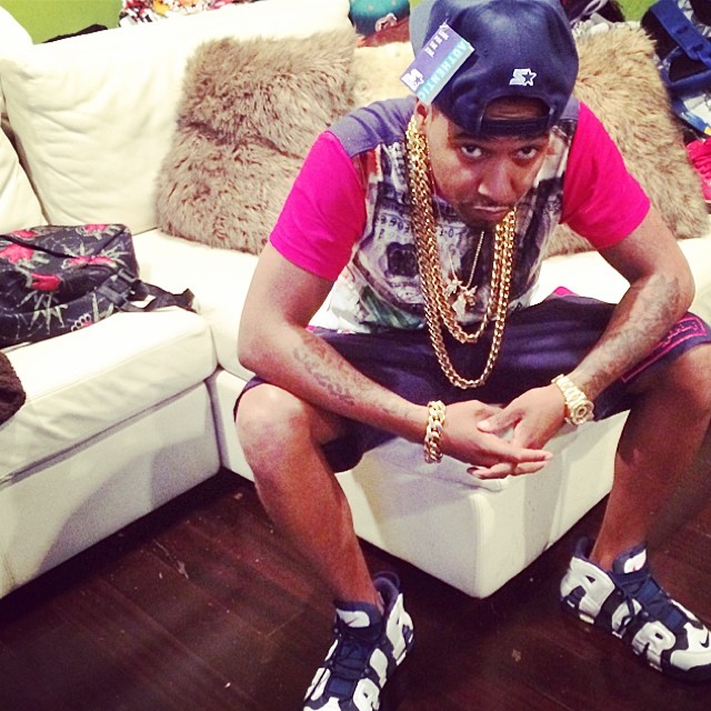 Juelz Santana wearing Nike Air More Uptempo Olympic