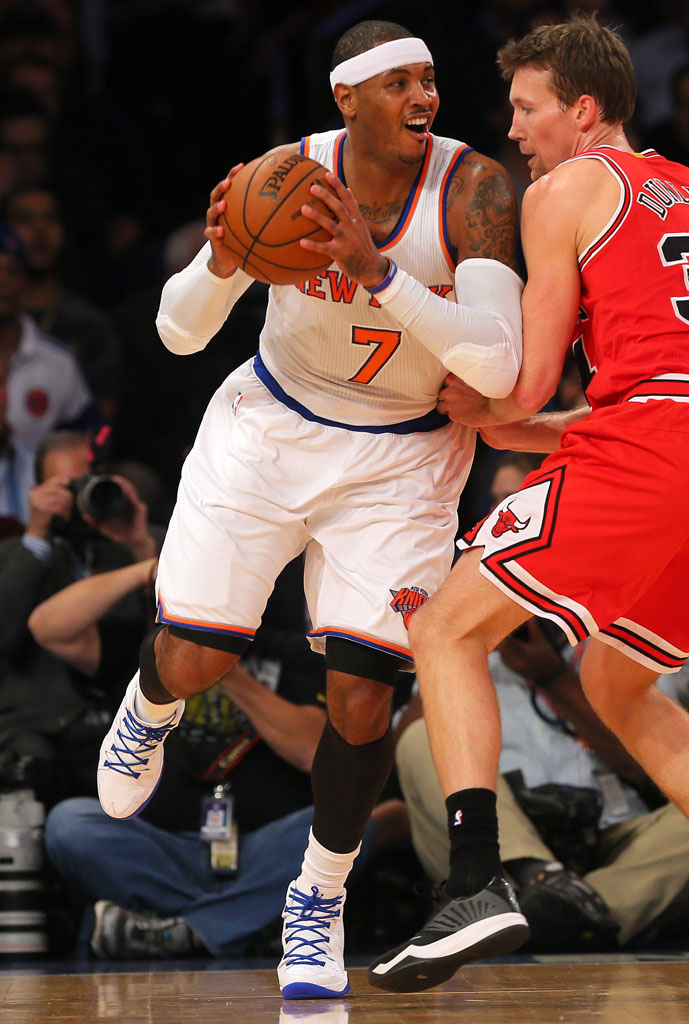 Carmelo Anthony wearing Jordan Melo M10 PE