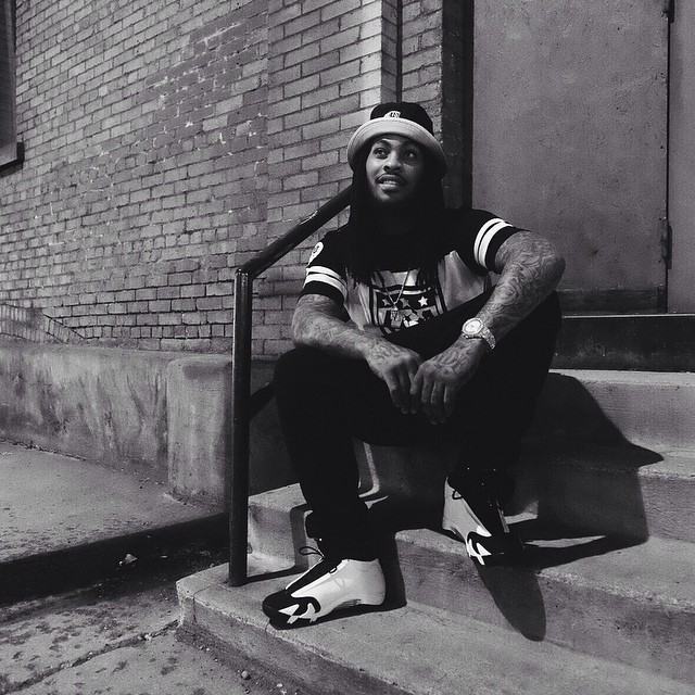 Waka Flocka Flame wearing Air Jordan XIV 14 Black Toe