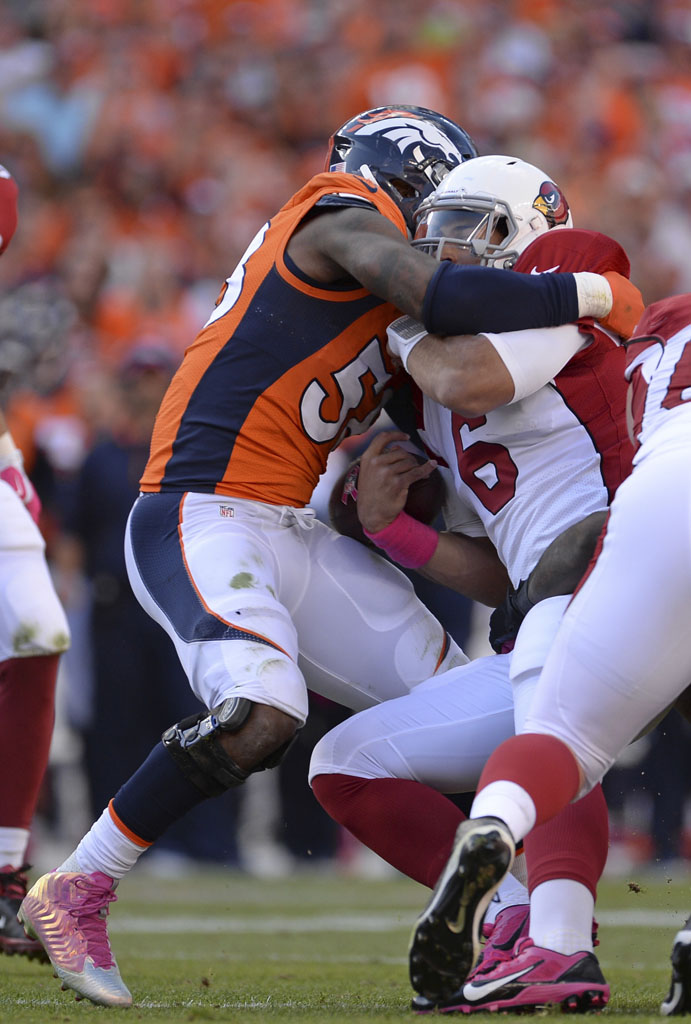 Von Miller wearing adidas Crazyquick Breast Cancer Awareness Pink Cleats