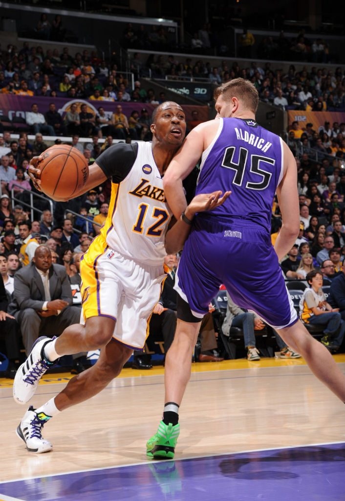 Dwight Howard wearing adidas D Howard Light Home; Cole Aldrich wearing adidas Crazy Fast