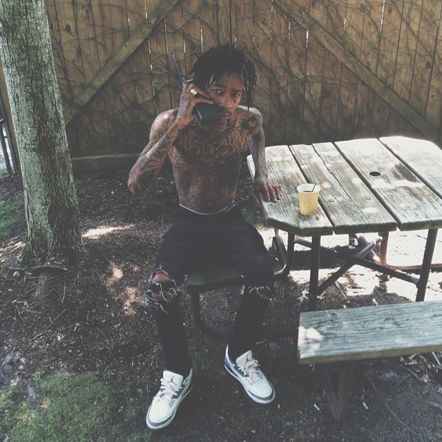 Wiz Khalifa wearing Air Jordan III 3 True Blue