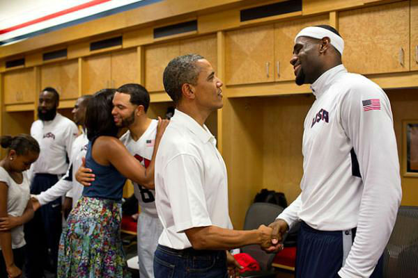 Barack Obama Greets LeBron James at the 2012 London Olympics