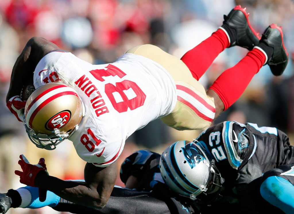 Anquan Boldin wearing Air Jordan 12 Low PE Cleats (6)