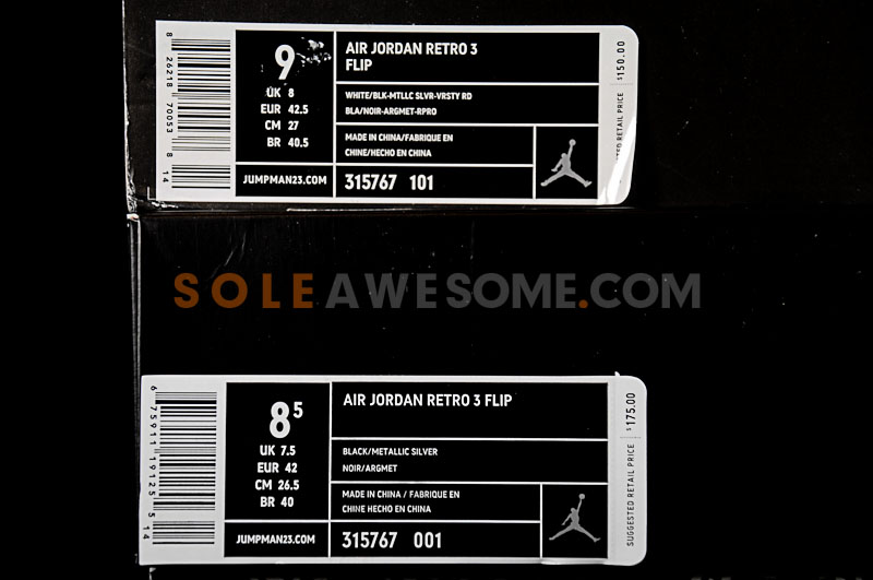 Air Jordan Retro 3 Flip - Black & White Comparison Photos