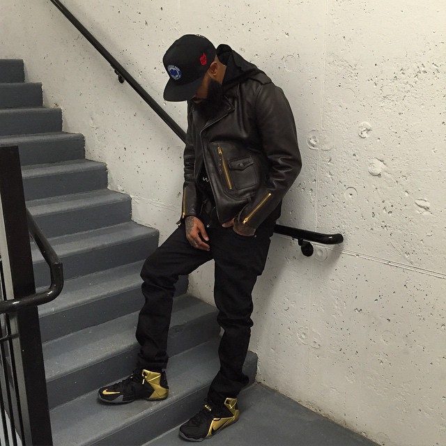 Stalley wearing Nike LeBron XII 12 Grammys PE