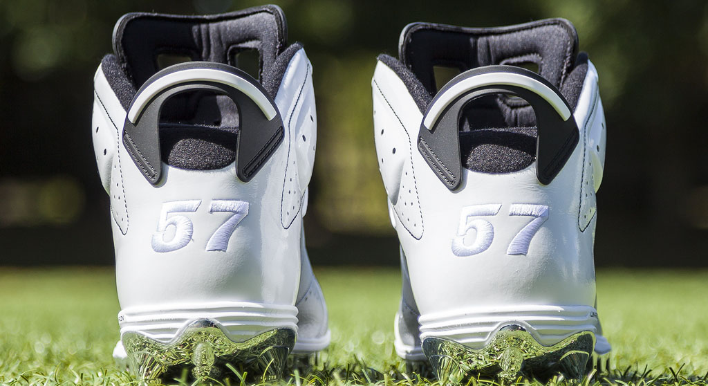 LaMarr Woodley's Air Jordan VI 6 Raiders PE Cleats (2)