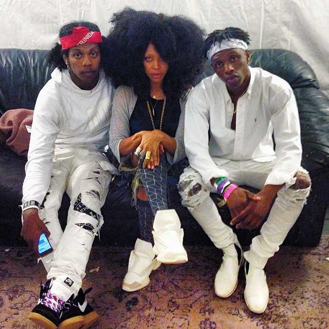 Trinidad James wearing Nike Dunk High SB Barber; Erykah Badu wearing Rick Owens x adidas Runner