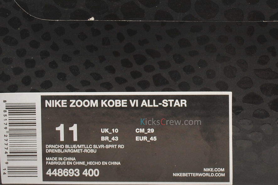Nike Zoom Kobe VI East LA Drenched Blue Metallic Silver Sport Red 448693-400