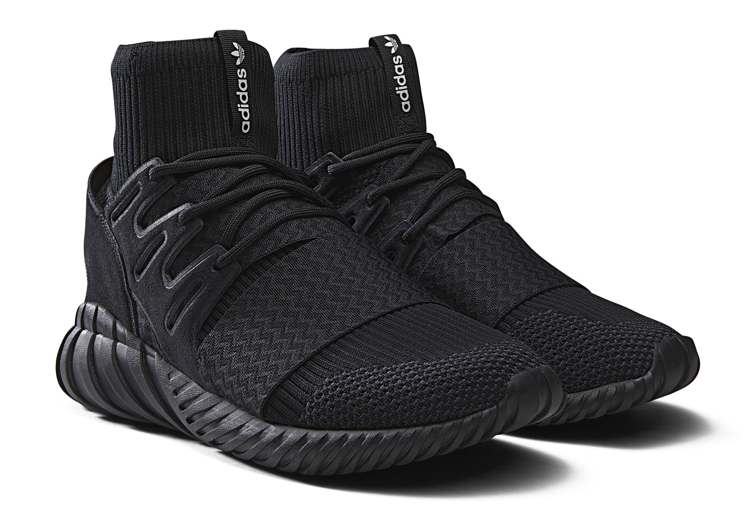adidas tubular doom triple black on feet