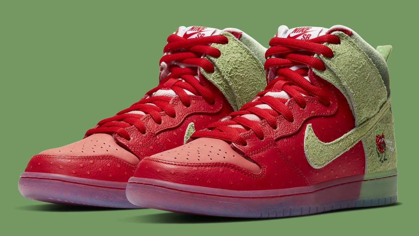 Strawberry Cough x Nike SB Dunk High SW7093-600 Release Date Pair 