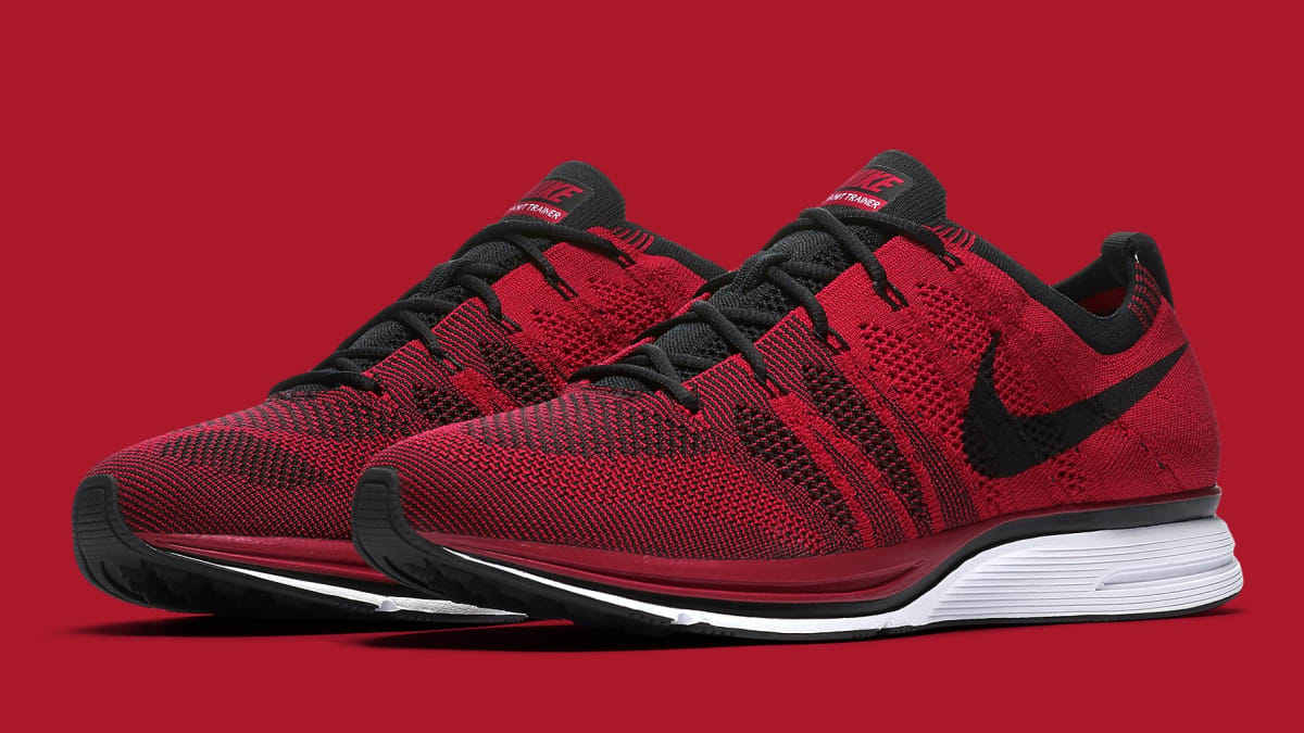 red flyknit trainer