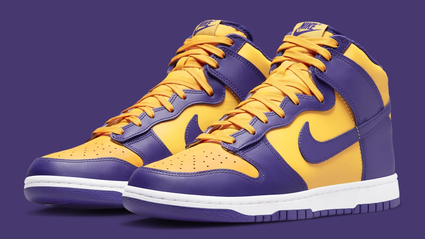 Nike Dunk High Lakers Release Date DD1399-500 Pair | Sole Collector