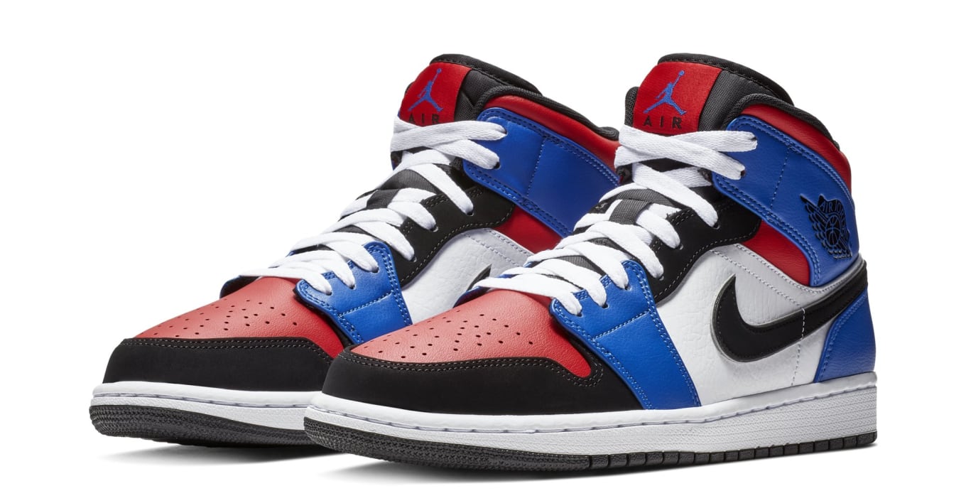 red blue and white jordan ones