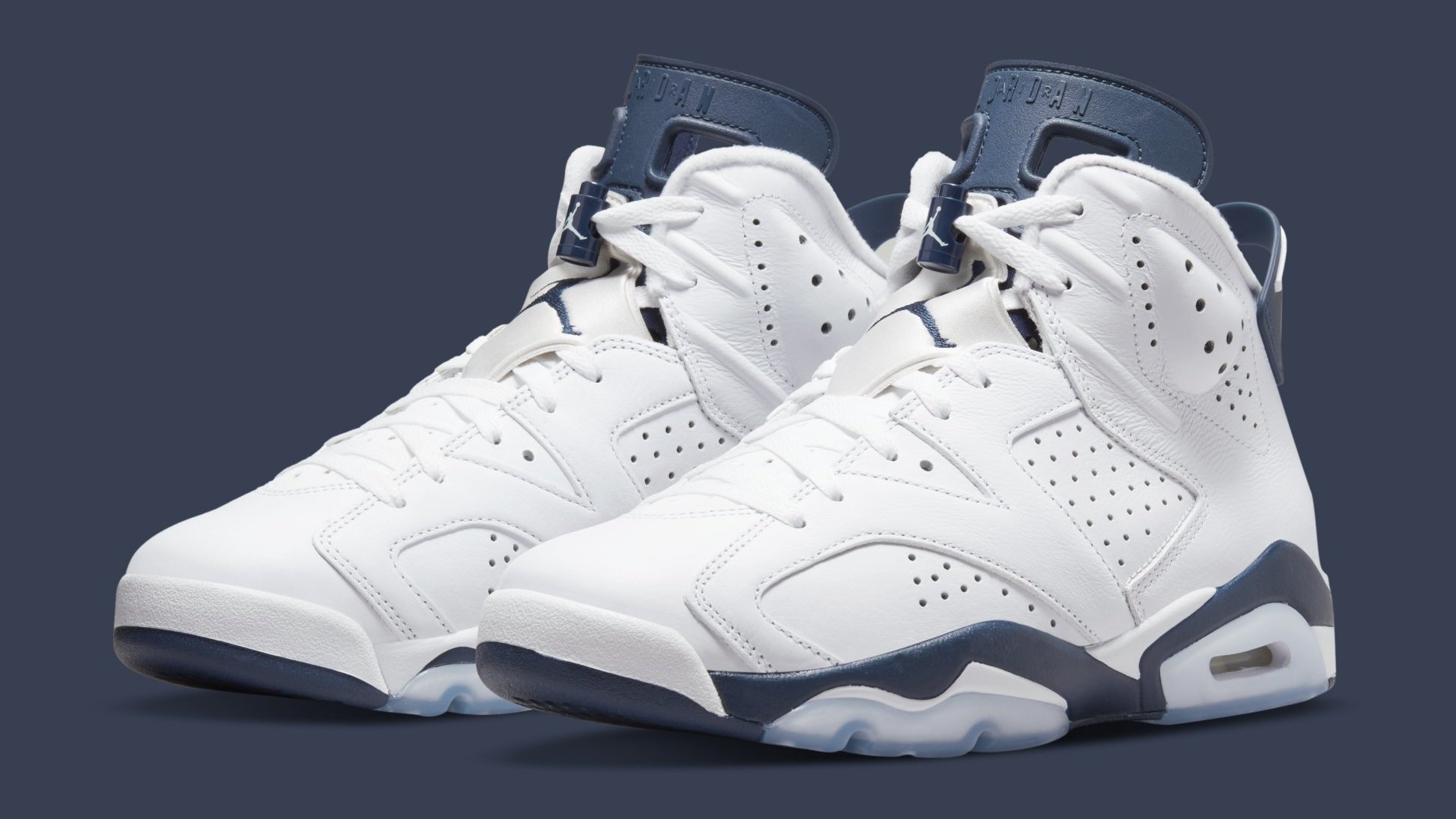 blue and white jordan 6's