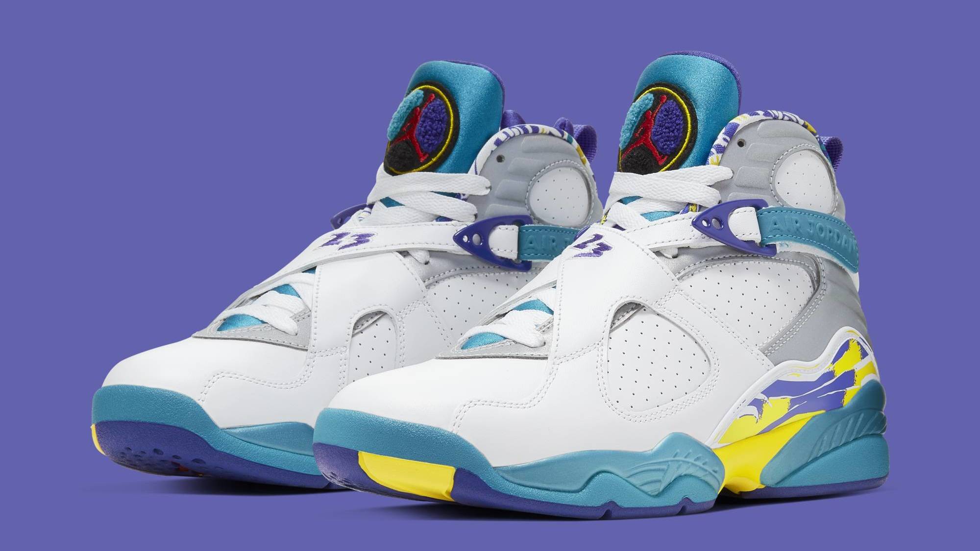 purple and aqua jordans
