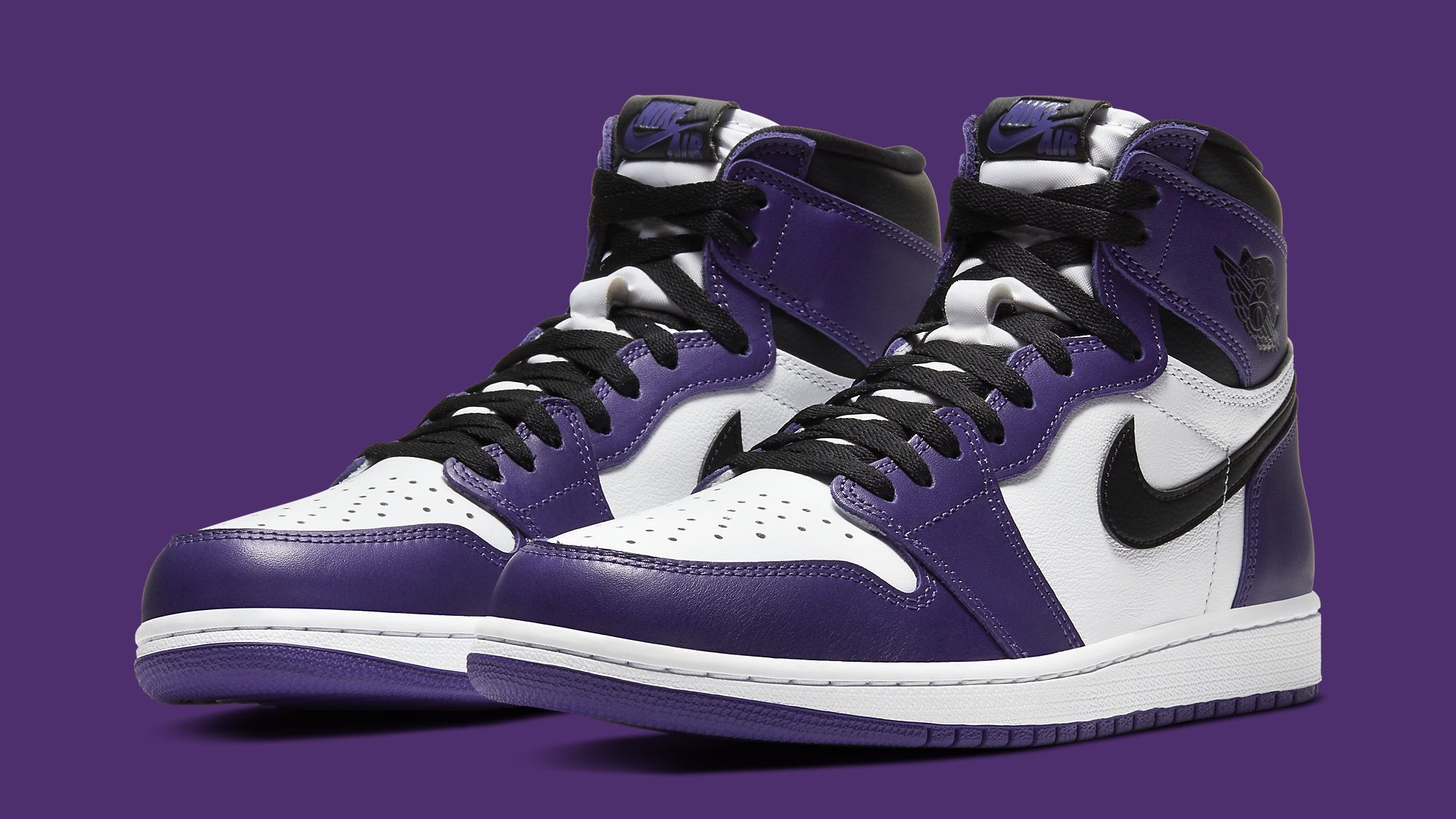 purple black and white jordan 1s