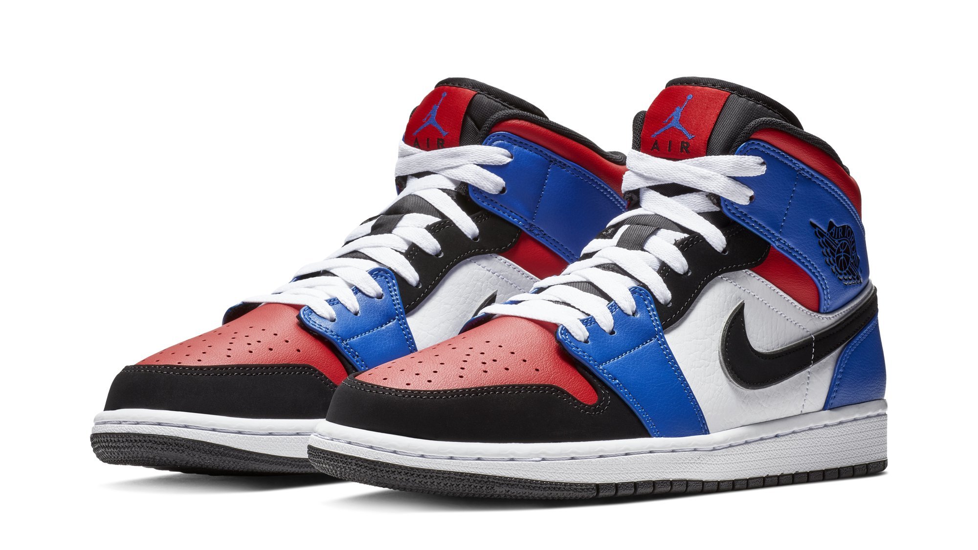 blue and white and red jordan 1