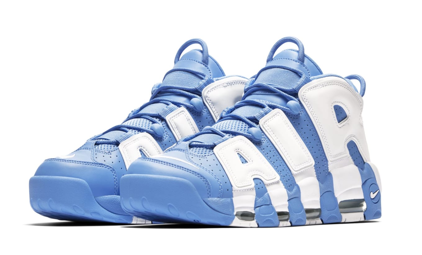 navy blue and white uptempos