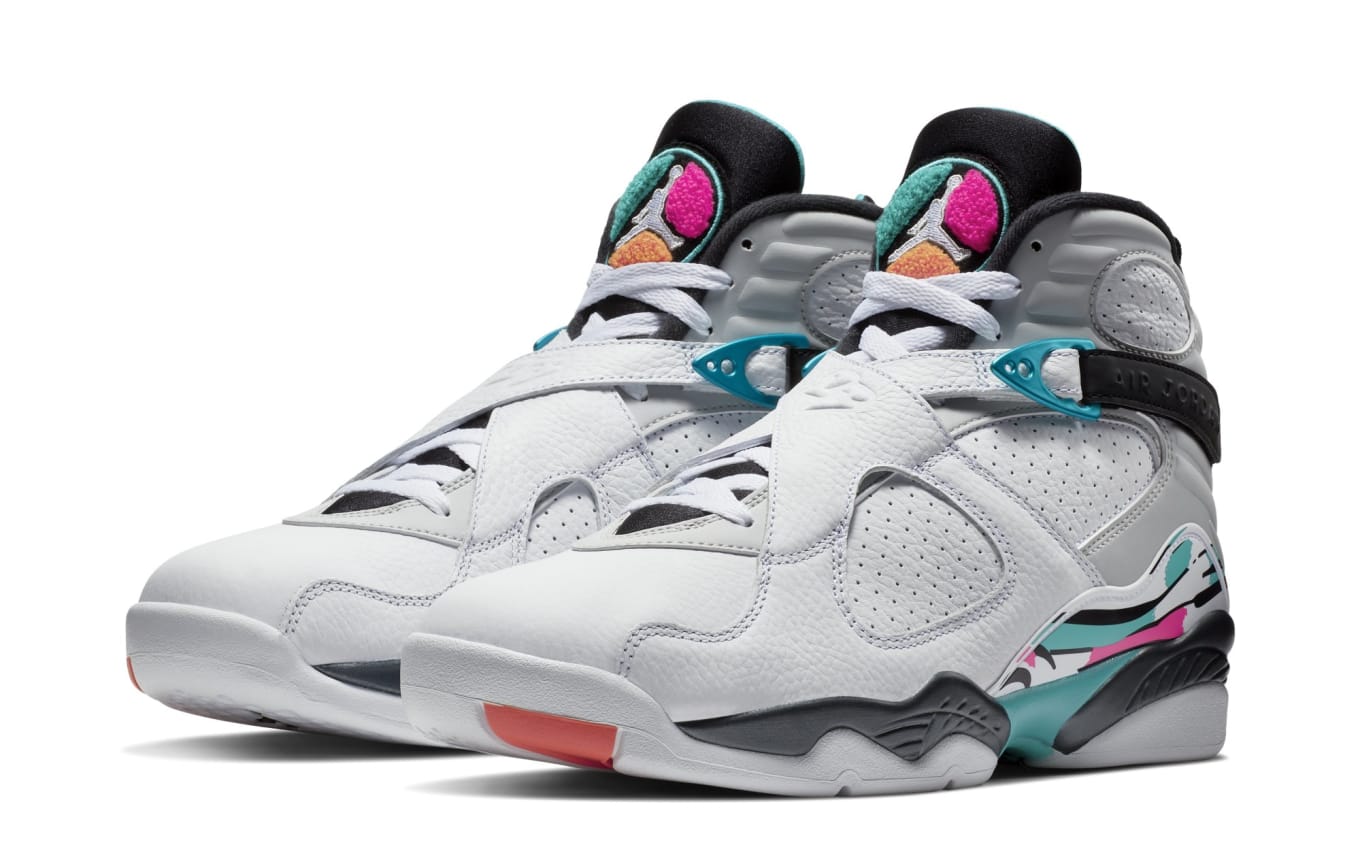 white pink and blue jordan 8s