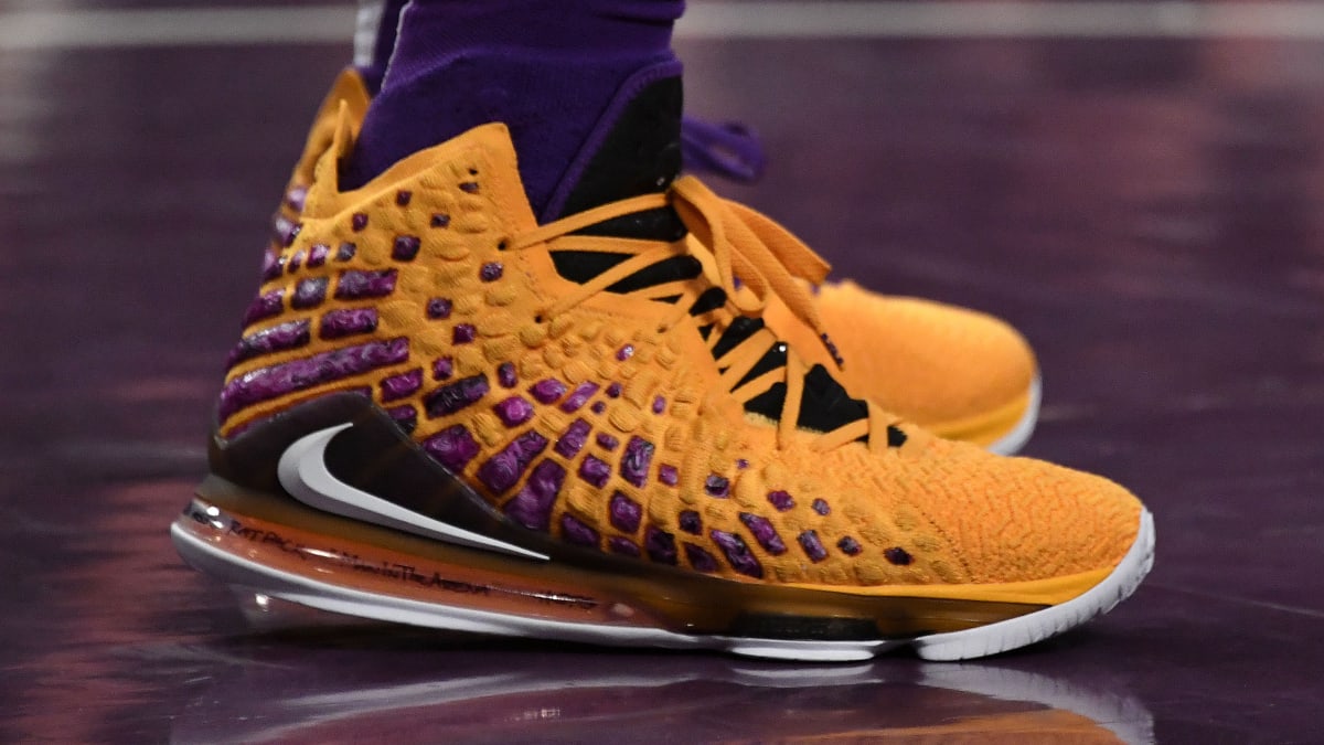 purple and yellow lebrons