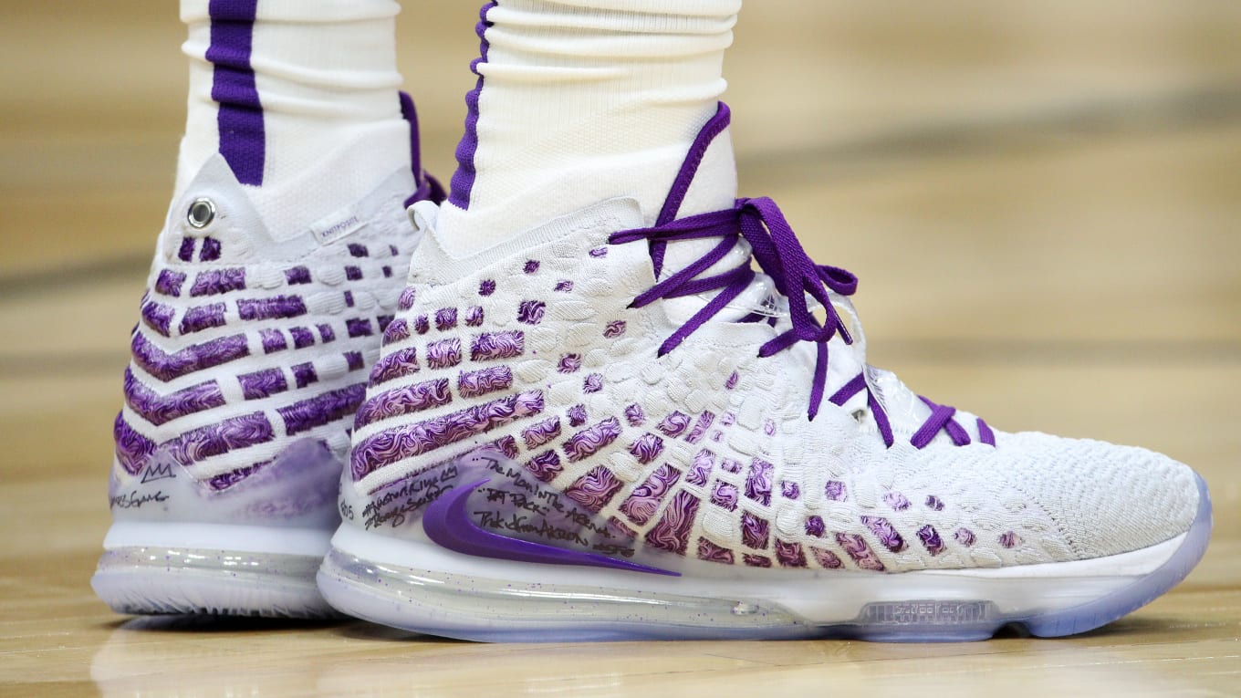 white and purple lebrons