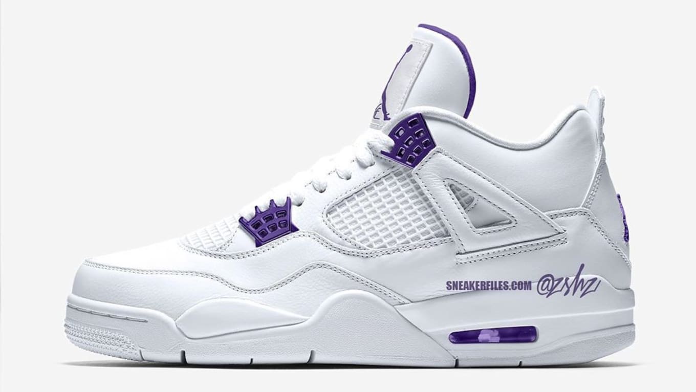 purple white and black jordan 4s