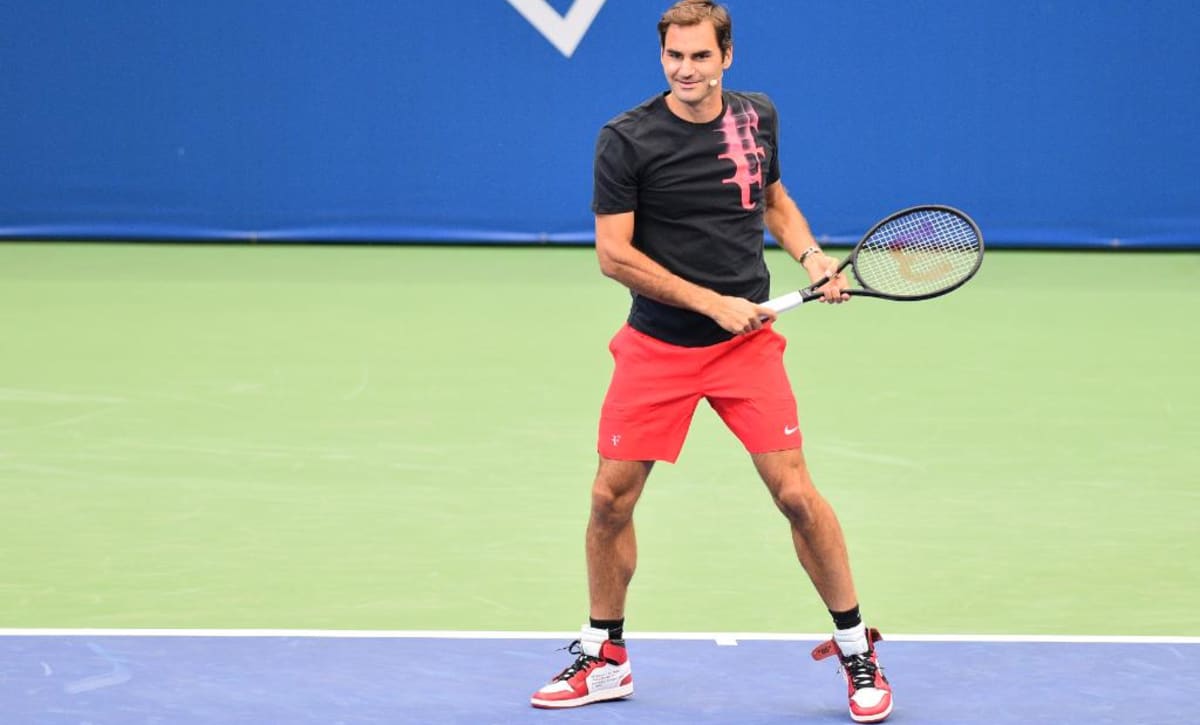 Roger Federer Plays Tennis in the Off-White x Air Jordan 1 ...