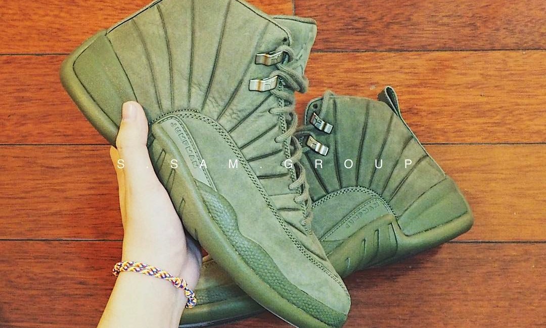 jordan 12 olive green on feet