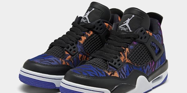 black blue and orange jordan 4s