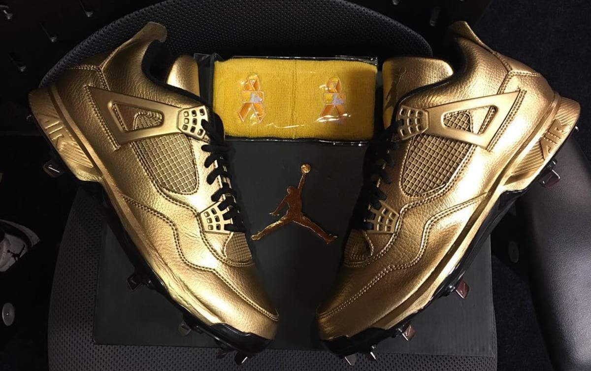 Gold Air Jordan 4 Cleats Pediatric Cancer Sole Collector