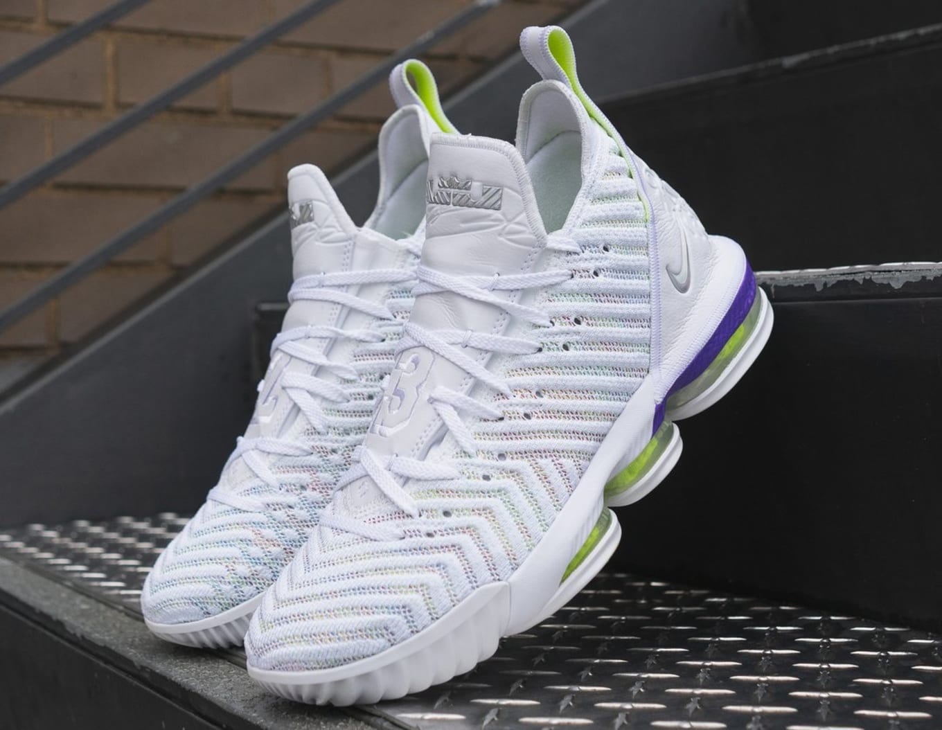 white and purple lebron 16