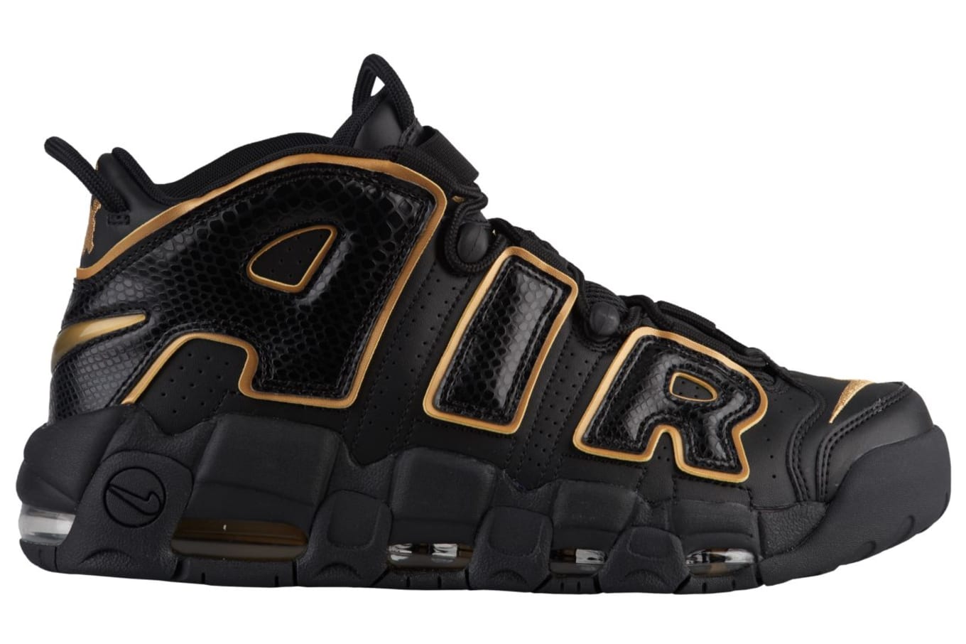 nike uptempo black and gold