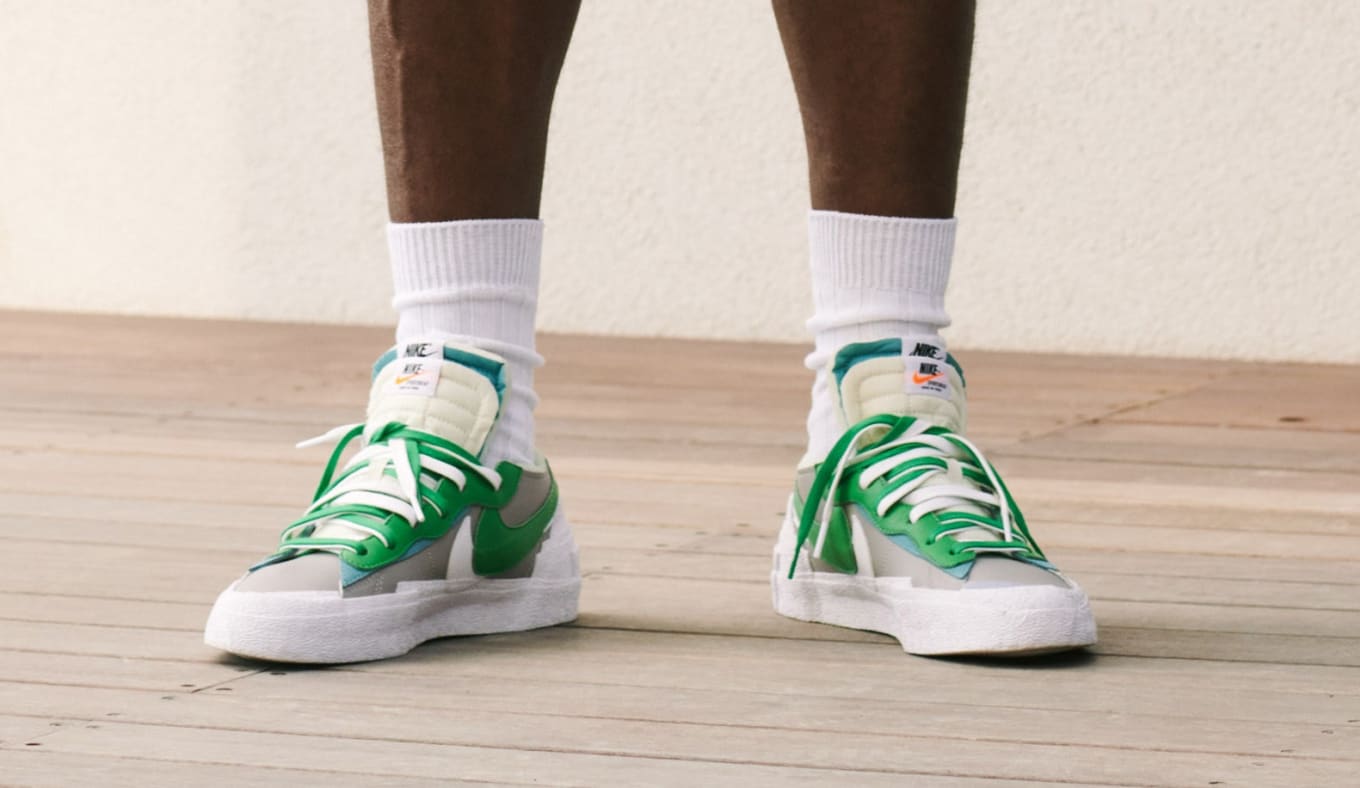 nike blazer low white on feet