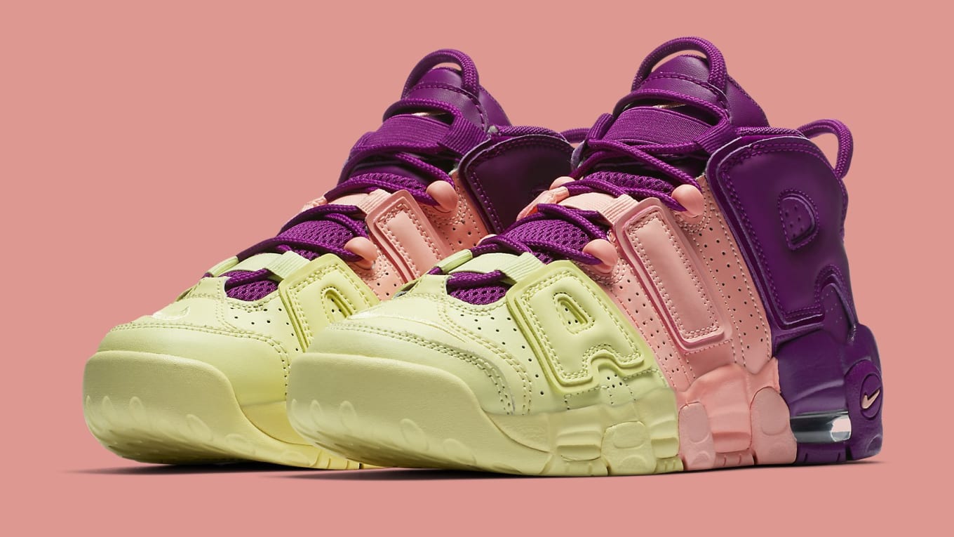 Nike uptempo yellow pink purple top