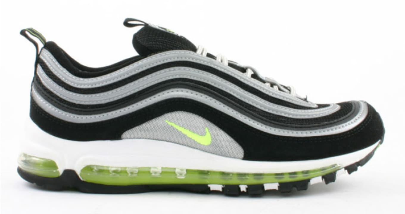 silver and lime green air max 97