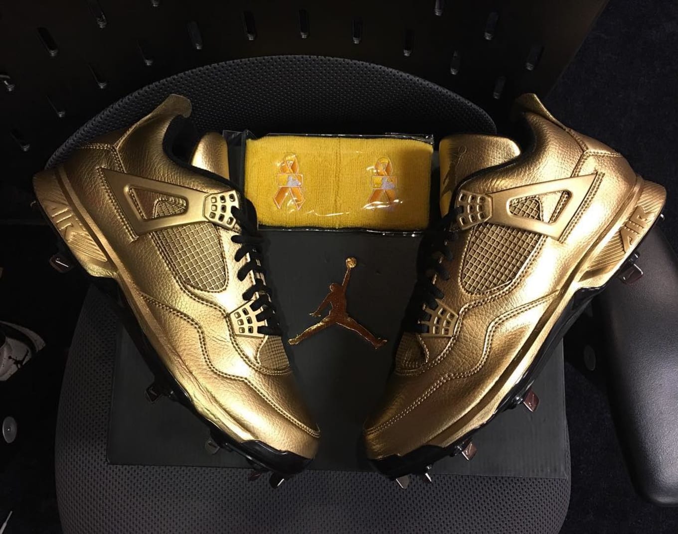 Gold Air Jordan 4 Cleats Pediatric 