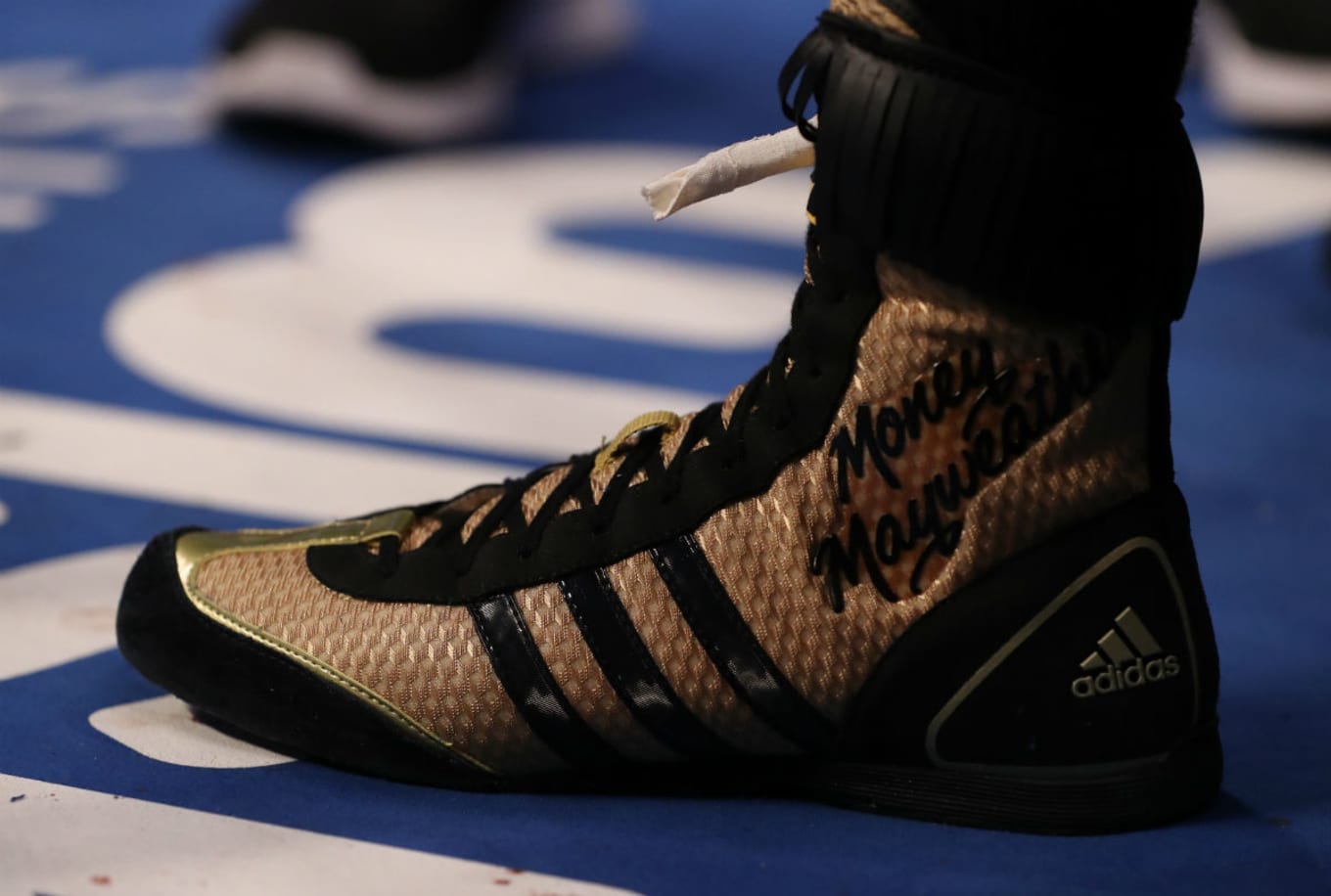 red white and blue adidas boxing boots