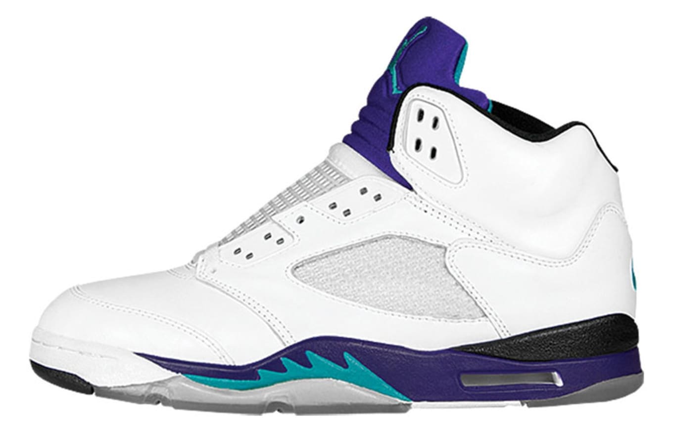 white purple and teal jordans