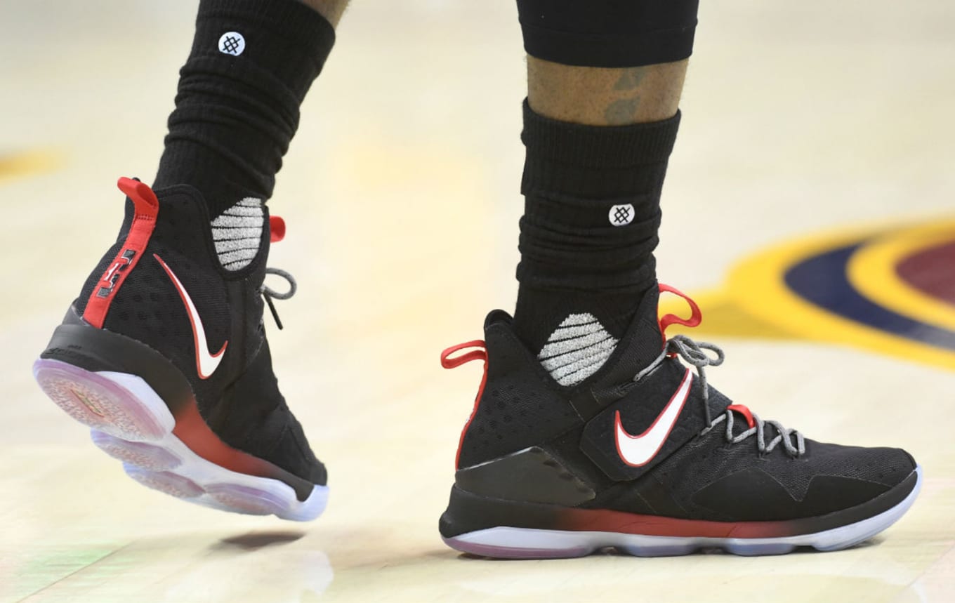 lebron james shoes black and red