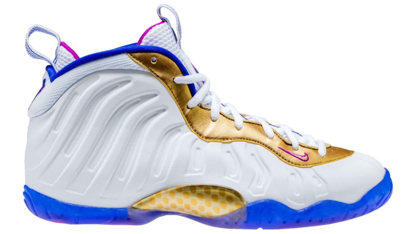 white pink and gold foamposites