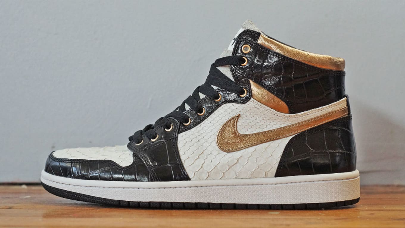 Air Jordan 1 White Python Black Croc Gold Leather by JBF Customs