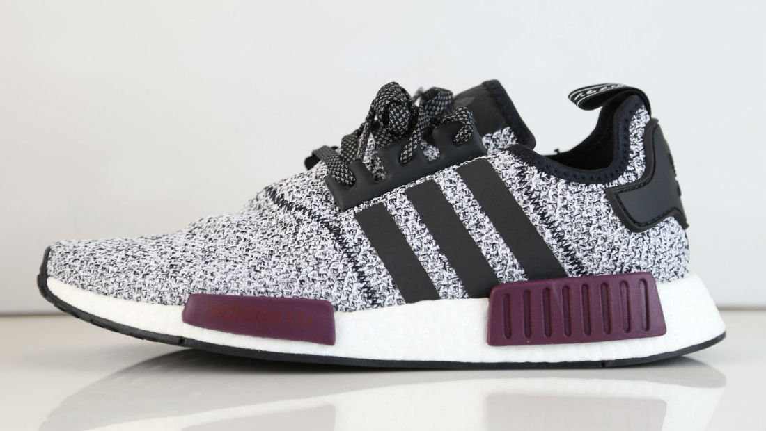 white nmds with purple