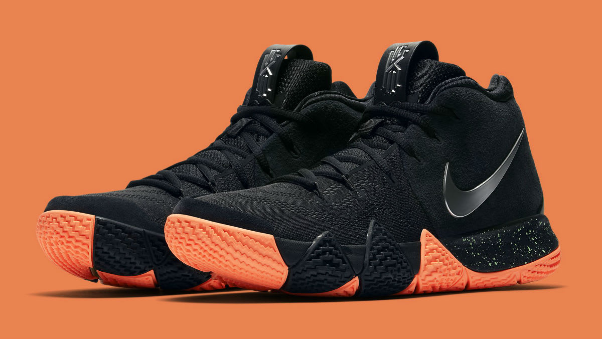 kyrie 4s black and orange