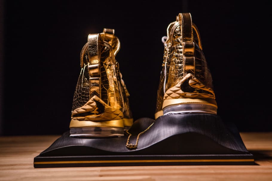 lebron james golden shoes