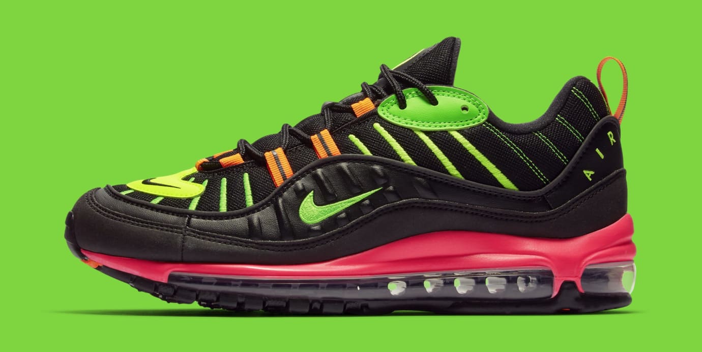 nike white and neon green air max 98 sneakers