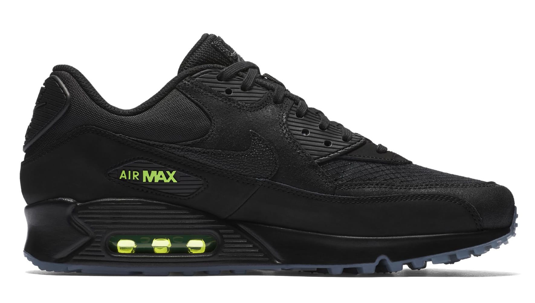 Image via Nike/US11 � Nike Air Max 90 \u0027Black/Volt\u0027 AQ6101-001 (Medial)