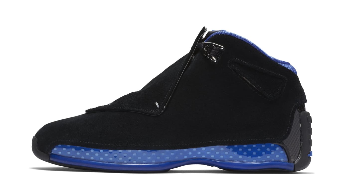 black and blue jordan 18s