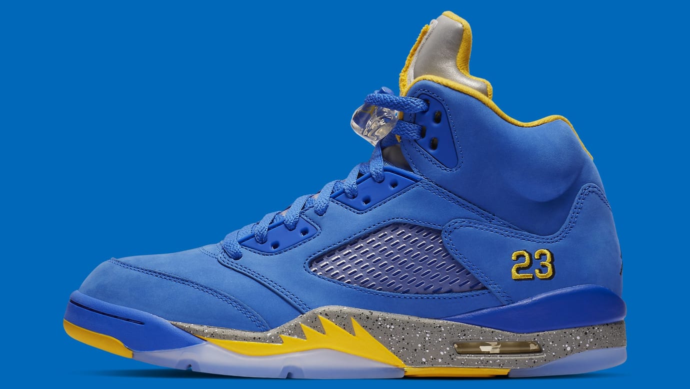Blue and yellow jordan 5s online