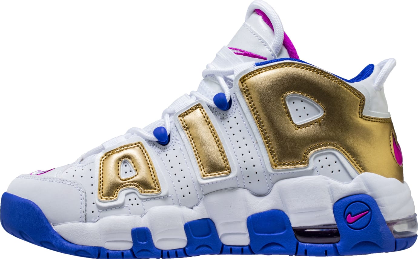 nike air uptempo white and gold